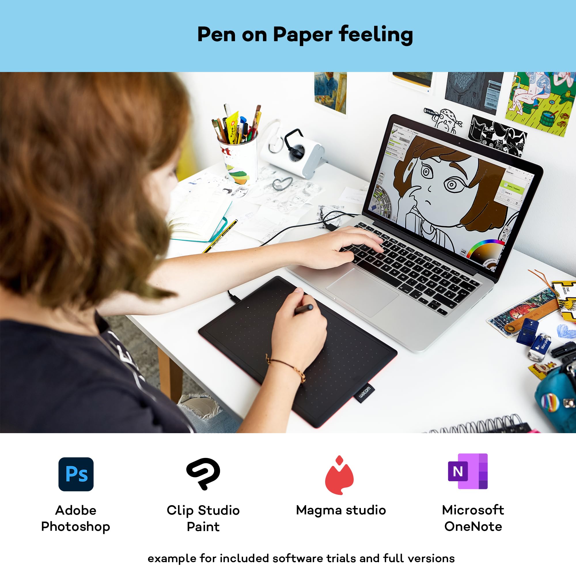 One by Wacom Small – Drawing Tablet with Pen, Stylus Battery-free & Pressure-sensitive, Compatible with Windows & Mac, Perfect Tablet for Drawing, Graphics, Remote Working or Home Schooling, Black