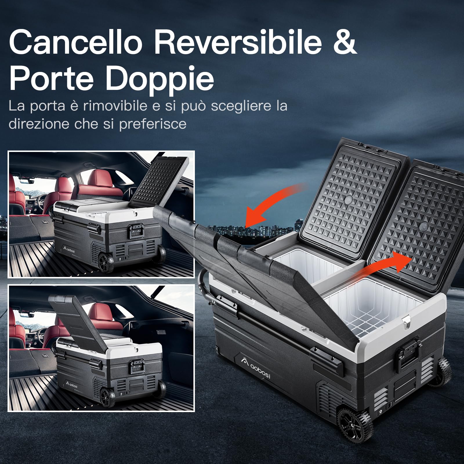 AAOBOSI Compressor Camping Fridge 95L, Car Fridge Dual Zone with 12/24V DC and 100-240V AC, -20°C to 20°C Portable Freezer for Car, Campervan, Lorry, Truck, Boat