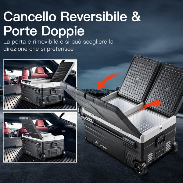 AAOBOSI Compressor Camping Fridge 95L, Car Fridge Dual Zone with 12/24V DC and 100-240V AC, -20°C to 20°C Portable Freezer for Car, Campervan, Lorry, Truck, Boat