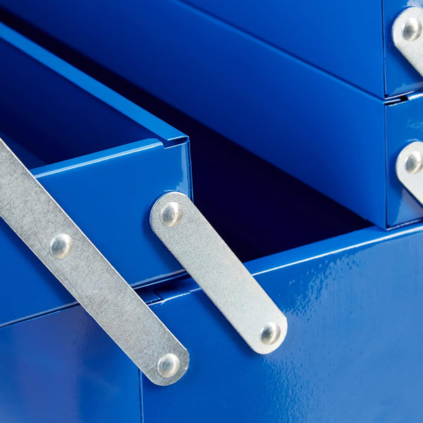 Relaxdays Empty Tool Box, 5 Compartments, With Handle, Metal, Lockable, Toolbox, HWD 21 x 53 x 20 cm, Blue