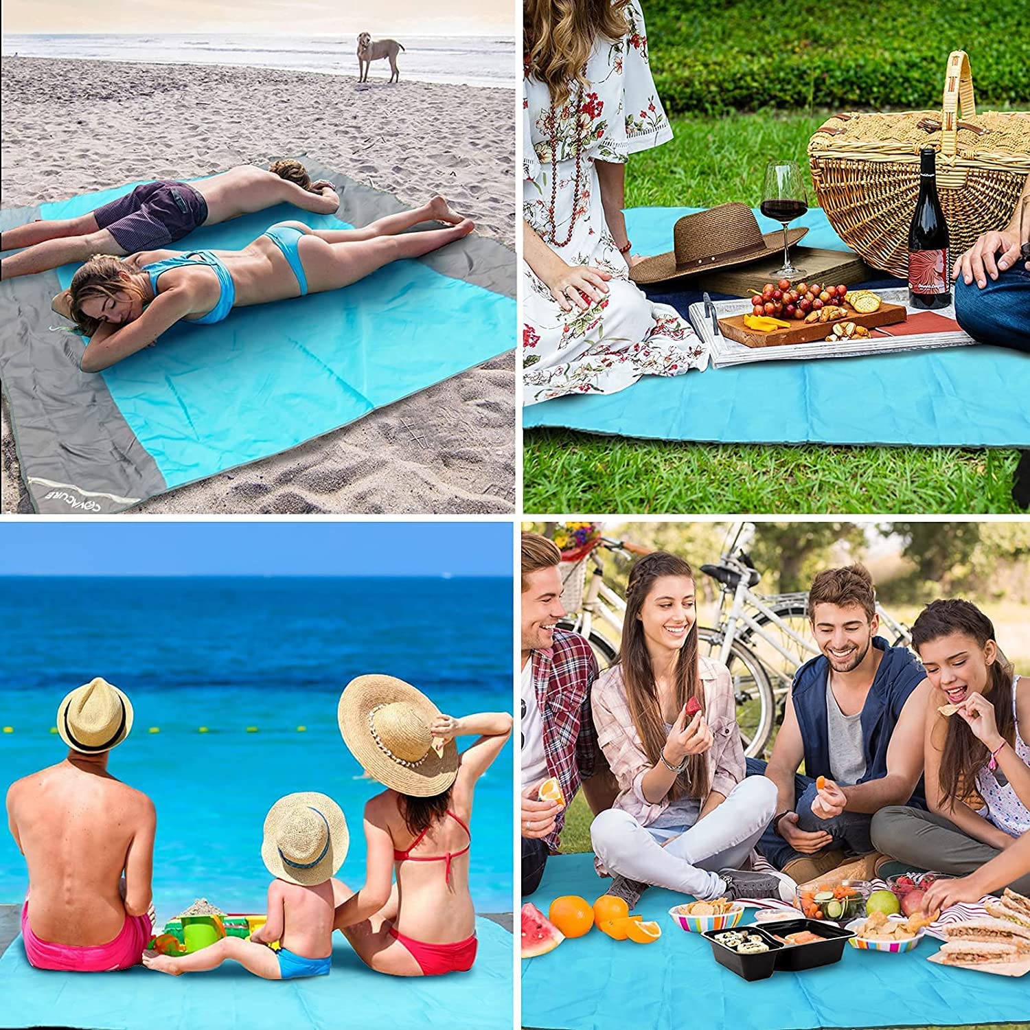 COVACURE Beach Blanket Mat with 3 Zipper Pockets, Extra Large 210 x 200cm Water Resistant Sand Proof Picnic Blanket for Camping, Hiking, Picnic (Orange)