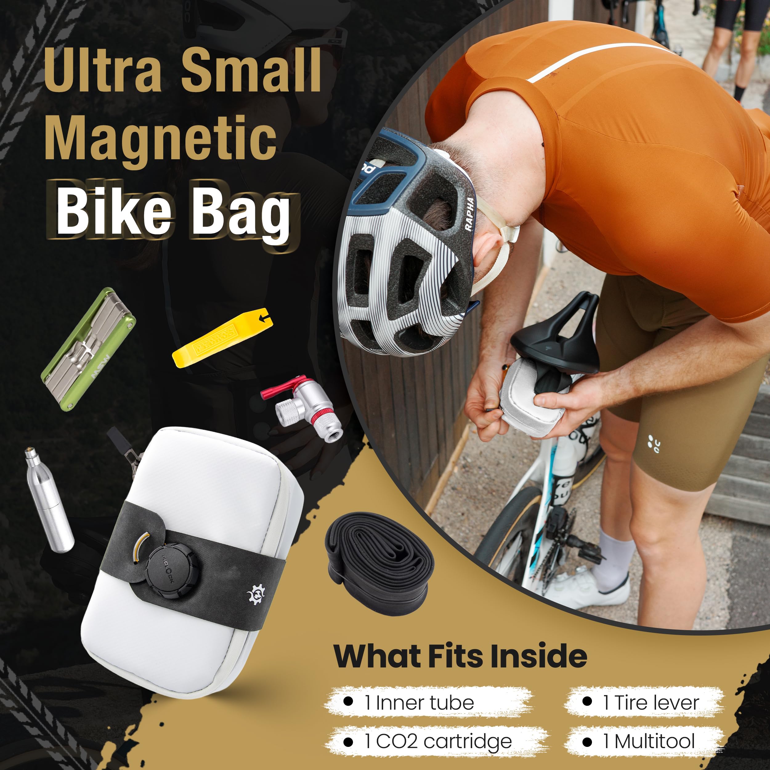 Lumiere & Co. Falcon Magnetic Bike Saddle Bag – 0.69L | 6" x 3.5" x 2" | Sleek Minimalist Brick Design, Fast Magnetic Buckle Attachment | Road Cycling–Specific Bike Seat Bag (Black, Large)