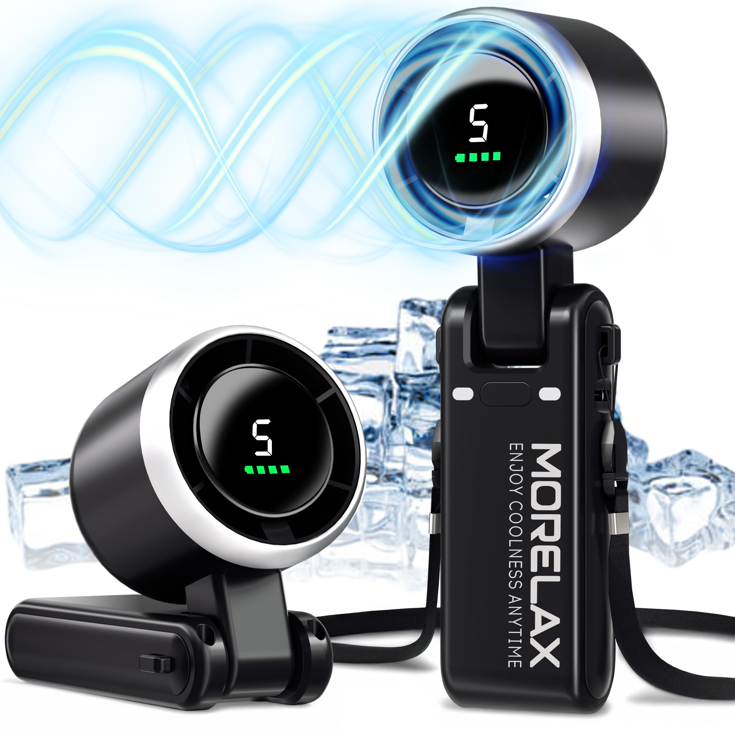 Morelax Personal Handheld Fan,High-Speed Turbo Fans,5-Speed with LED Display,Powerful Motor,4000mAh,USB Rechargeable Portable Cooling Fan for Outdoor Activities,Travel,Working,White