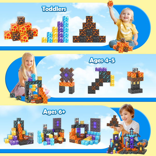 Magnetic Blocks - Build Mine Magnet World Magic Portal Set, Magnetic Tiles Building Blocks Toddler Toy STEM Sensory Outdoor Toys for 3+ Year Old Boys & Girls, Creative Kids Games Kids Toys