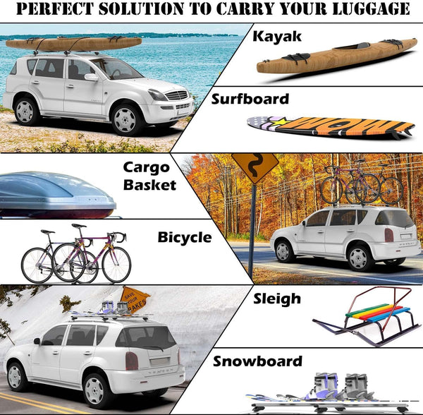 COWVIE 135cm Roof Rack Cross Bars, Adjustable Aluminum Roof Bars, Fits Most Existing Raised Side Rails with Gap - White