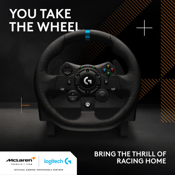 Logitech G G923 Racing Wheel and Pedals, TRUEFORCE up to 1000 Hz Force Feedback, Responsive Driving Design, Dual Clutch Launch Control, Genuine Leather Wheel Cover, for PS5, PS4, PC, Mac - Black