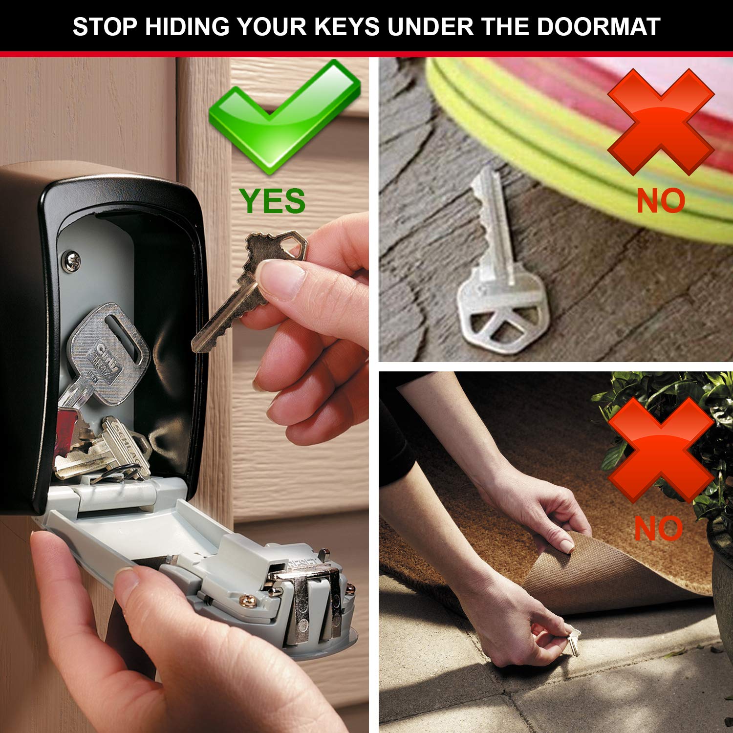 MASTER LOCK Key Safe Wall Mounted, Medium 85 x 119 x 36 mm, Outdoor, Mounting Kit, for Home Office Industries Vehicles, Black & Silver