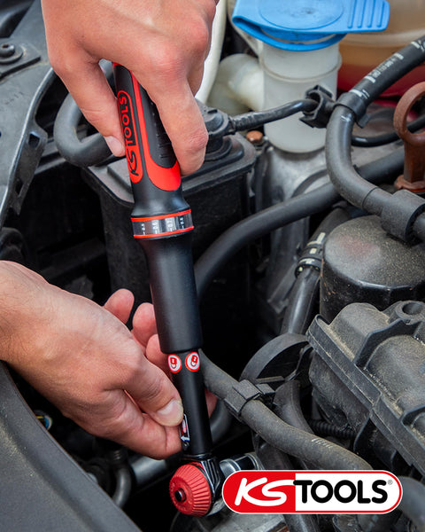 KS Tools Ergotorque® Precision 516.1402 Torque Wrench 1/4 Inch I 1-5 Nm I ± 3% Trigger Accuracy I Ratchet Torque Wrench Car Rotary Knob with Square Drive, Black/Red