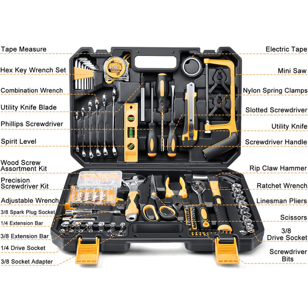 Sundpey Home Tool Kit 300-Pcs - Household Auto Repair Tool Set - Complete General Hand Tool Kits for Handyman & Precision Screwdriver Set & Wire Stripper & Metric Hex Key & Tool box Case for Men Women