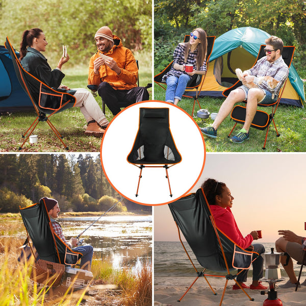 SOPPY Folding Camping Chair Ultra Lightweight, Portable Backpacking Chair, Heavy Duty 135kg Capacity, Outdoor Chairs with Carry Bag for Camping, Garden, Fishing, Beach,BBQs - Orange