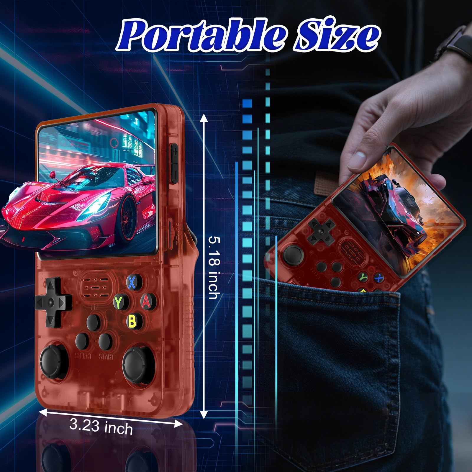 Blidinner R36S Retro Handheld Games Console -With Open Source Linux System,3000mAh Battery,3.5 Inch HD Screen,64G TF Card,20,000+ Classic Games,Portable Mini Game Console for Teens and Adults-Black