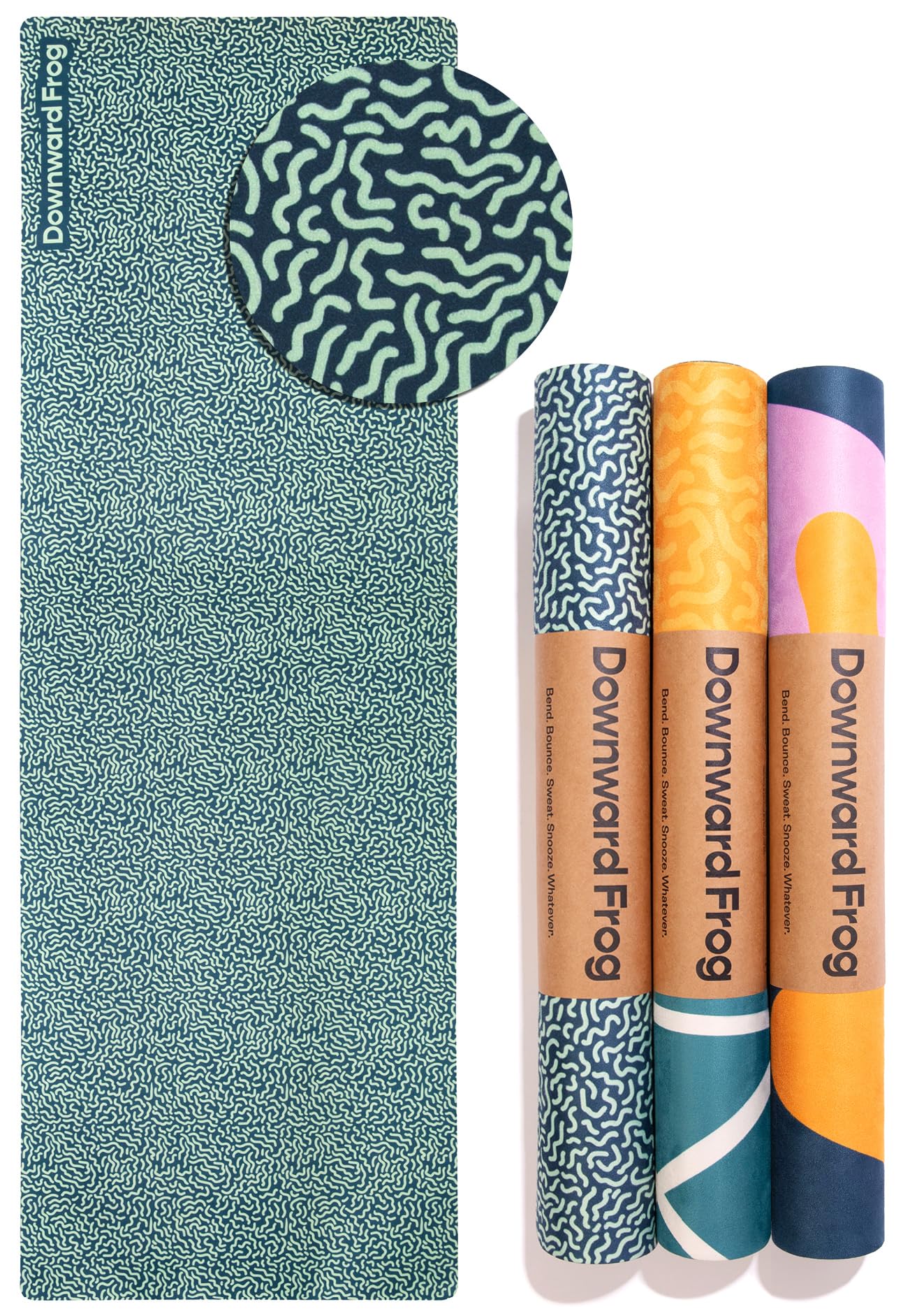 Downward Frog Printed Yoga Mat for Hot Yoga, Bikram, Thick Fitness & Pilates Mat for Comfort - Eco Natural Rubber, Vegan, Microfibre Towel Surface,