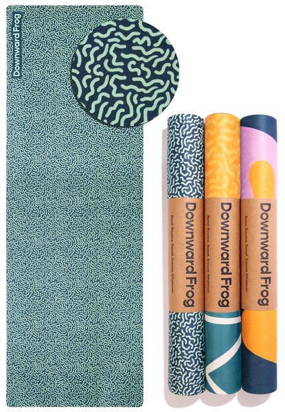 Downward Frog Printed Yoga Mat for Hot Yoga, Bikram, Thick Fitness & Pilates Mat for Comfort - Eco Natural Rubber, Vegan, Microfibre Towel Surface,