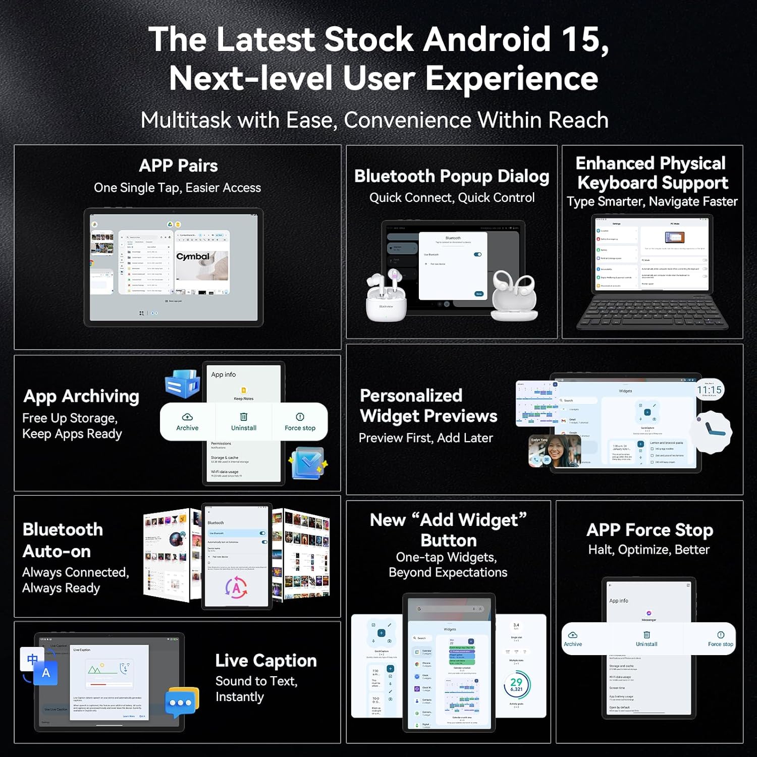 Tablet 10 Inch,Android 15 AI Tablets,24GB +256GB/2TB,FHD Gaming Tablet With Pen and Keyboard Kits,5G WiFi,Octa-Core,8MP AI Camera,Widevine L1+Stereo Speaker,GPS,Fast Charge,2-Year Warranty