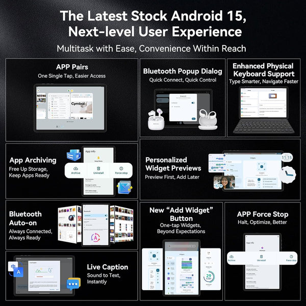 Tablet 10 Inch,Android 15 AI Tablets,24GB +256GB/2TB,FHD Gaming Tablet With Pen and Keyboard Kits,5G WiFi,Octa-Core,8MP AI Camera,Widevine L1+Stereo Speaker,GPS,Fast Charge,2-Year Warranty