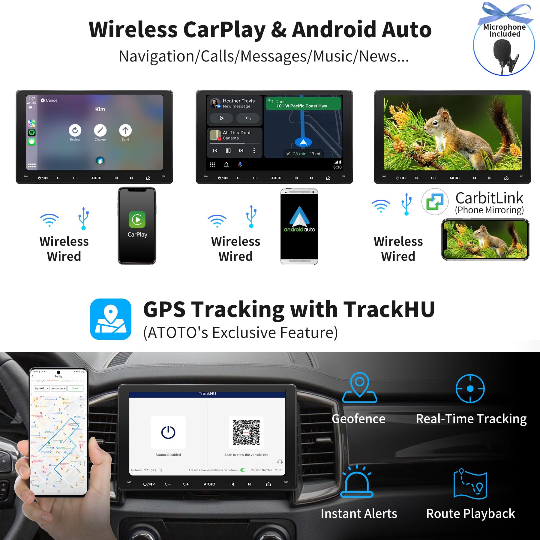 ATOTO S8MS 9" QLED 1280*720 Android Double Din Car Stereo, Built-in 4G LTE, Wireless Android Auto & Wireless CarPlay In Dash Video Receivers, GPS Tracking, 4G+32G, Dual Bluetooth, LRV, SCVC,S8G2094MS