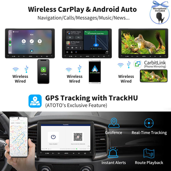 ATOTO S8MS 9" QLED 1280*720 Android Double Din Car Stereo, Built-in 4G LTE, Wireless Android Auto & Wireless CarPlay In Dash Video Receivers, GPS Tracking, 4G+32G, Dual Bluetooth, LRV, SCVC,S8G2094MS