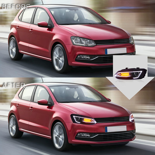 VLAND LED Tail Light Compatible with Polo 5 6R 6C TSI 2009-2017(Not for 1.2 TSI/saloon/GTI), Rear Lights with Streamer Indicator, E-mark, RHD, Smoked