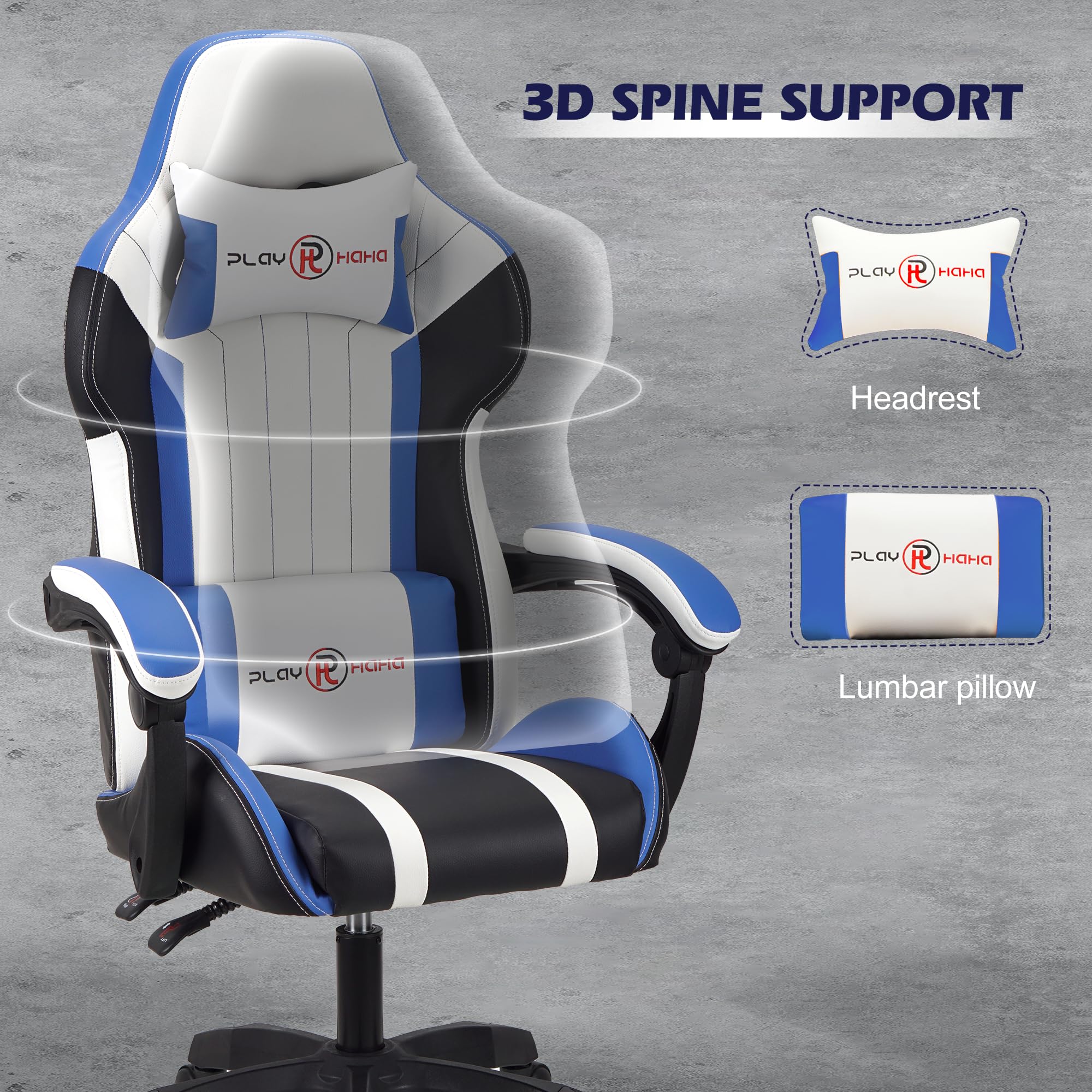 T-THREE.Ergonomic Leather Gaming Chair Height Adjustable with Headrest and Lumbar Support(Orange)