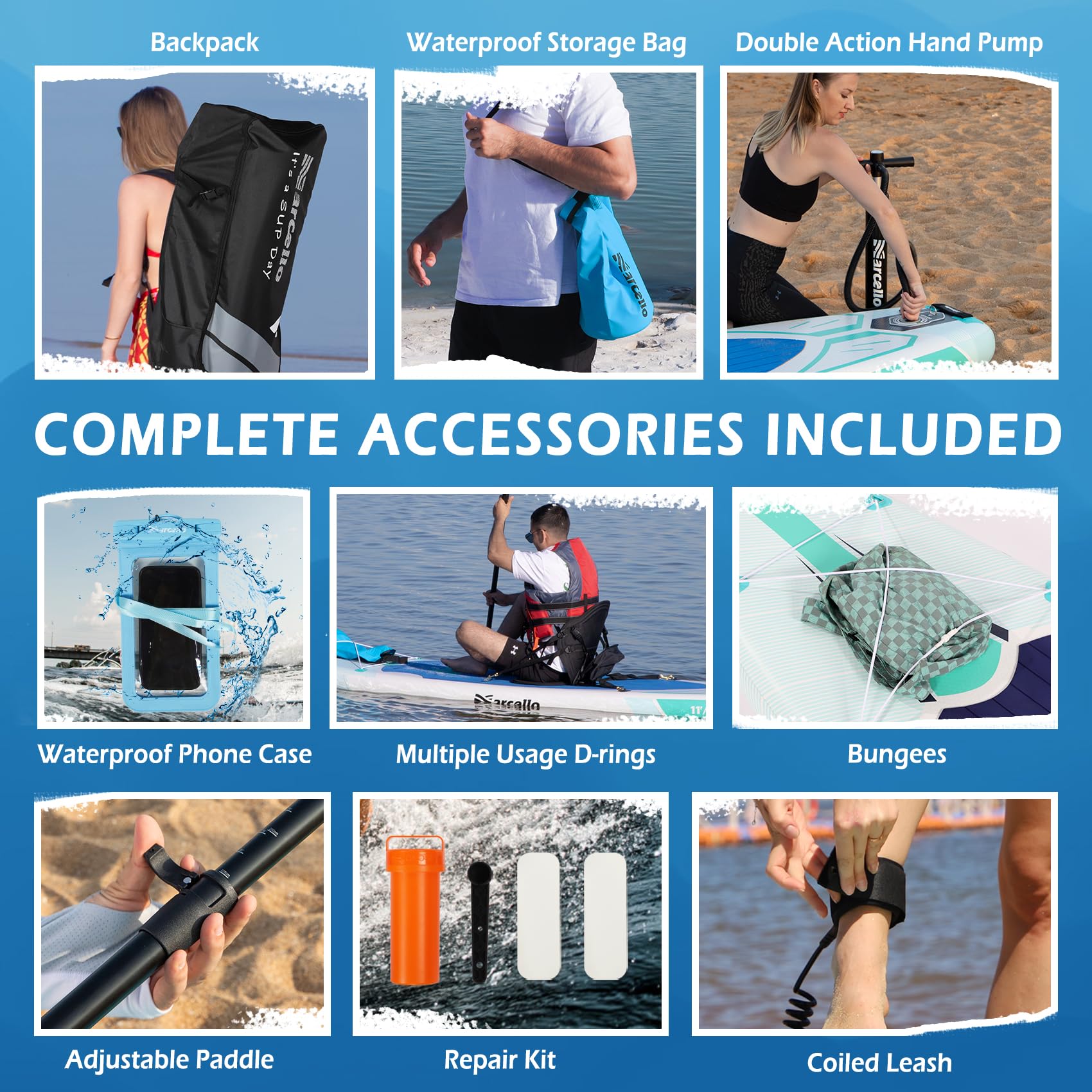 Baudelio Paddle Board, Inflatable Stand UP Paddle Board, 11’x 34”x 6” Paddle Board with Backpack, Hand Pump, Storage Bag, Phone Case, Ultra-Light Paddle Board for Adults