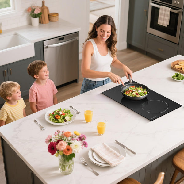 GIONIEN Plug in Induction Hob 2 Rings,Domino Hobs,30cm Electric Cooktop 2800W 13 Amp, Built in Worktop,Black Glass Smooth Worktop,Double Induction Cooker GIT230SP