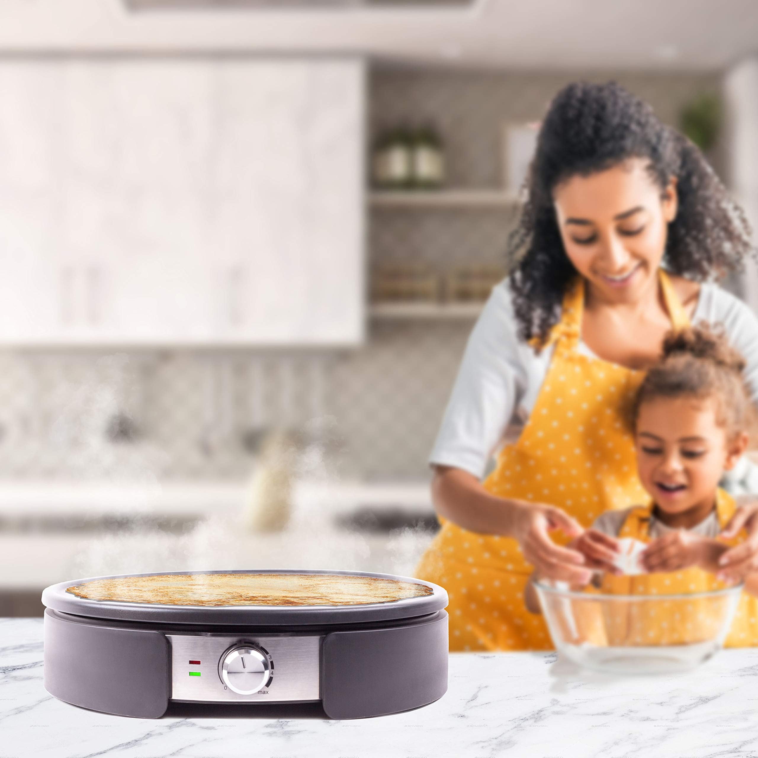 Duronic Crepe Maker PM152 Electric Pancake Maker Machine 37cm Non Stick Removable Hot Plate for Crepes, Omelettes & Pancakes Includes Crperie