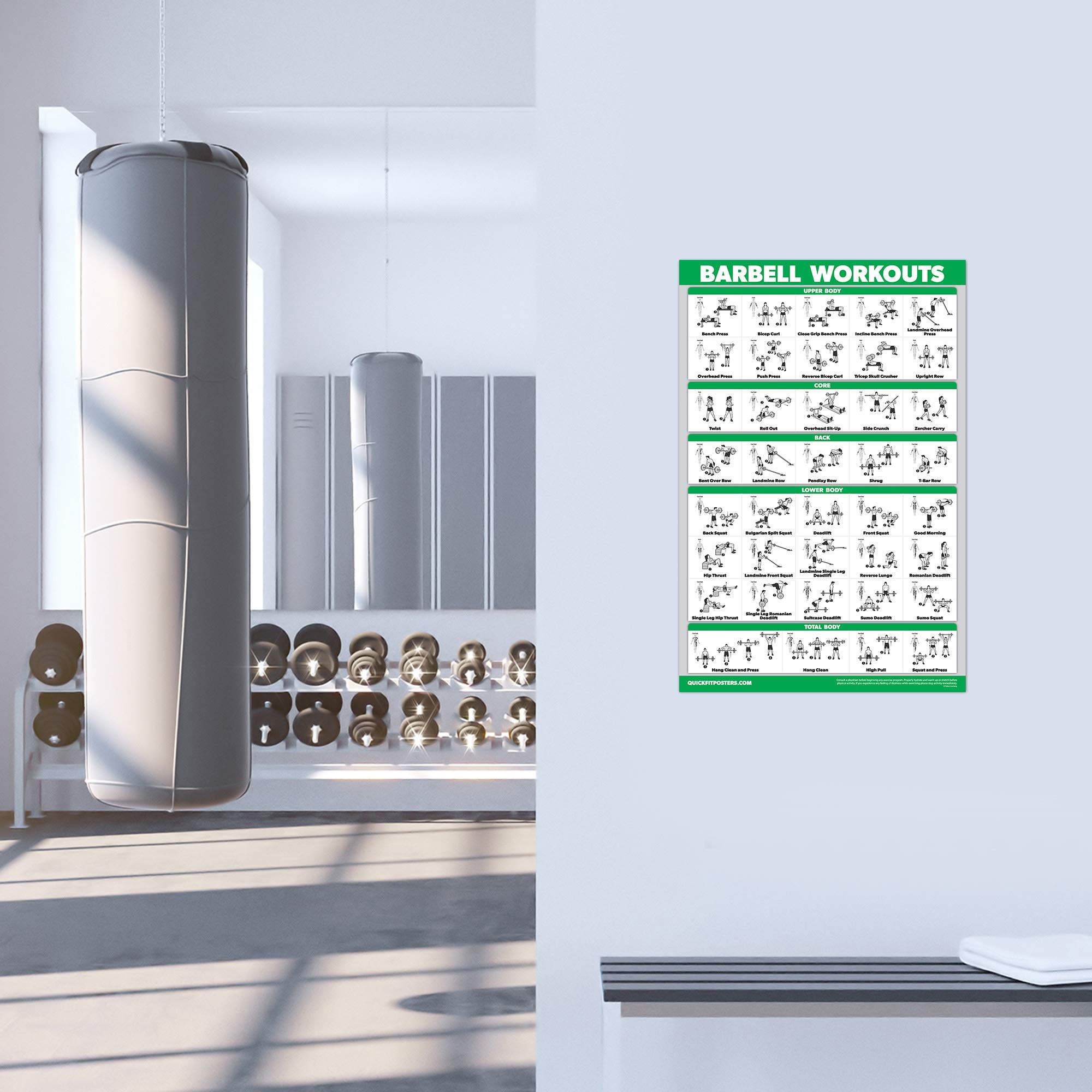 10 Pack - Exercise Workout Poster Set - Dumbbell, Suspension, Kettlebell, Resistance Bands, Stretching, Bodyweight, Barbell, Yoga Poses, Exercise