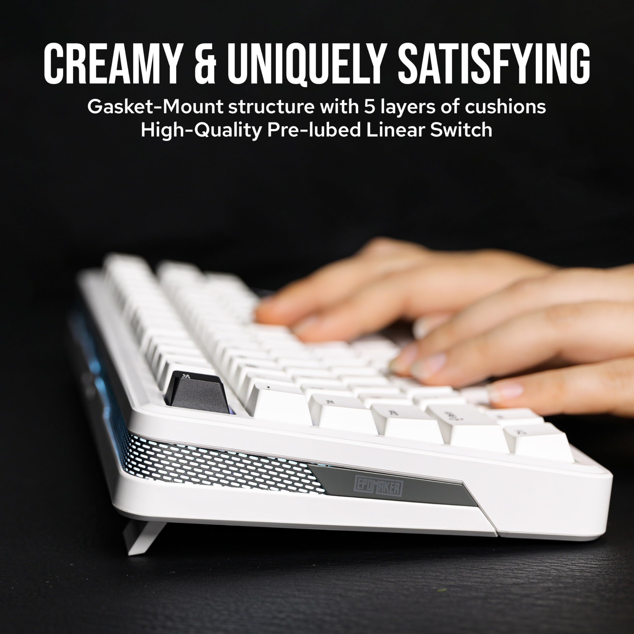 EPOMAKER TH85 QMK/VIA Mechanical Gaming Keyboard, BT/2.4Ghz Wireless, RGB, Hot-Swappable & Programmable Keys in US 75% Layout (Black&White, Creamy Jade Switch)