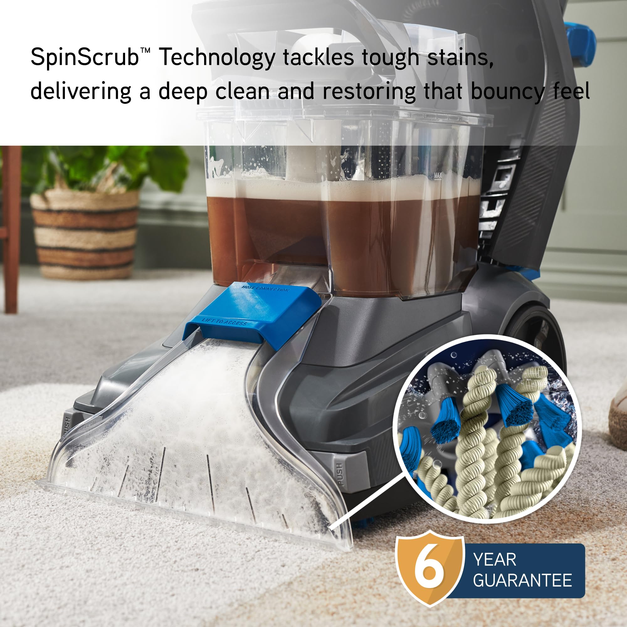 Vax SpinScrub Power Plus Carpet Cleaner, Carpet Cleaning Machine, Stain Remover, 6 Year Guarantee, XL Capacity, Quick Dry Time, Deep Clean, Grey/Navy Blue, CDCW-SSXA