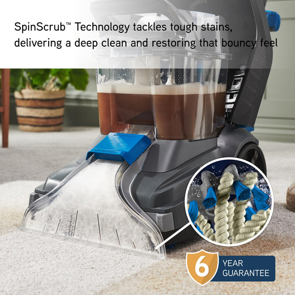 Vax SpinScrub Power Plus Carpet Cleaner, Carpet Cleaning Machine, Stain Remover, 6 Year Guarantee, XL Capacity, Quick Dry Time, Deep Clean, Grey/Navy Blue, CDCW-SSXA