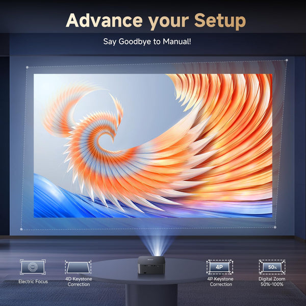 Smart 4K Projector, 30000 Lumen iSinbox WiFi6 Bluetooth Portable Projectors with Netflix App Audio, FHD 1080P with Electric Focus 4P Keystone, 100%-50% Zoom for Bedroom/Outdoor