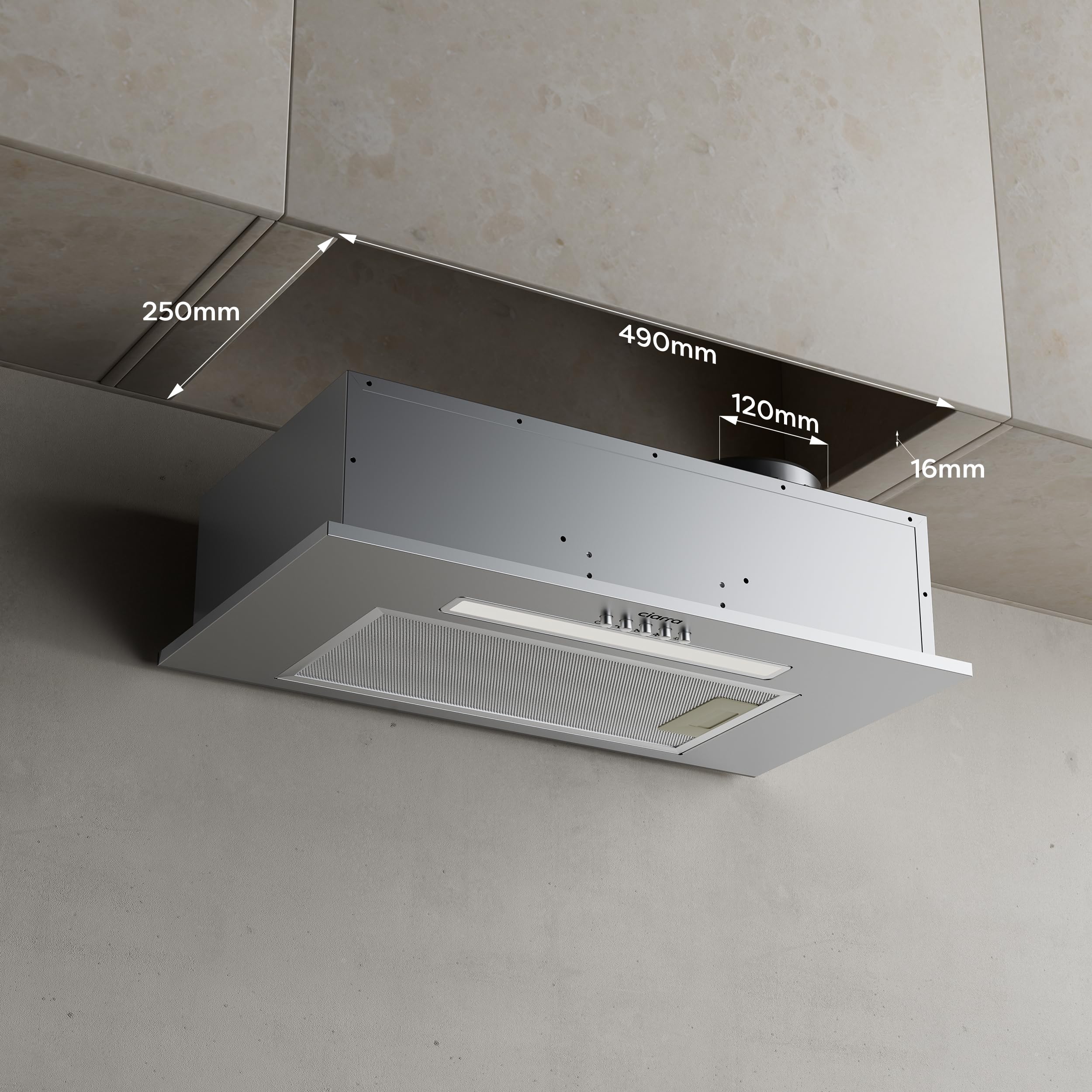 CIARRA Integrated Cooker Hood 52cm CBCS5913A Stainless Steel Built in Extractor Hood LED Light 3 Speeds Undercabinet Extractor Fan