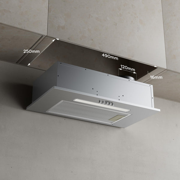 CIARRA Integrated Cooker Hood 52cm CBCS5913A Stainless Steel Built in Extractor Hood LED Light 3 Speeds Undercabinet Extractor Fan
