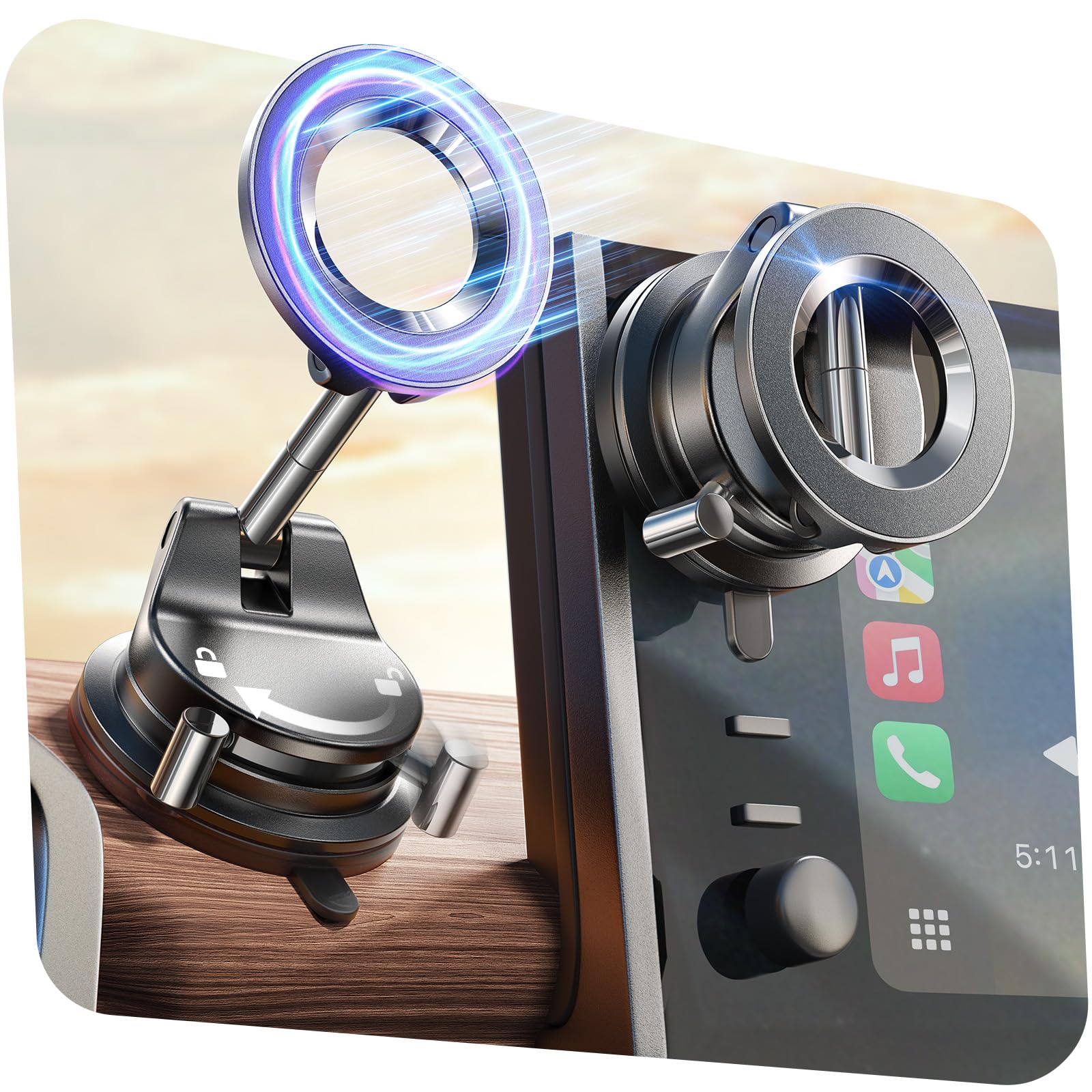 LISEN for Magsafe Car Mount Vacuum Car Phone Holder Magnetic [95% Surface Adsorption] Cars Accessories Mobile Phone Holder for Cars, Interior Dashboard Suction Mount for iPhone 16 15 14 13 12 Pro Max