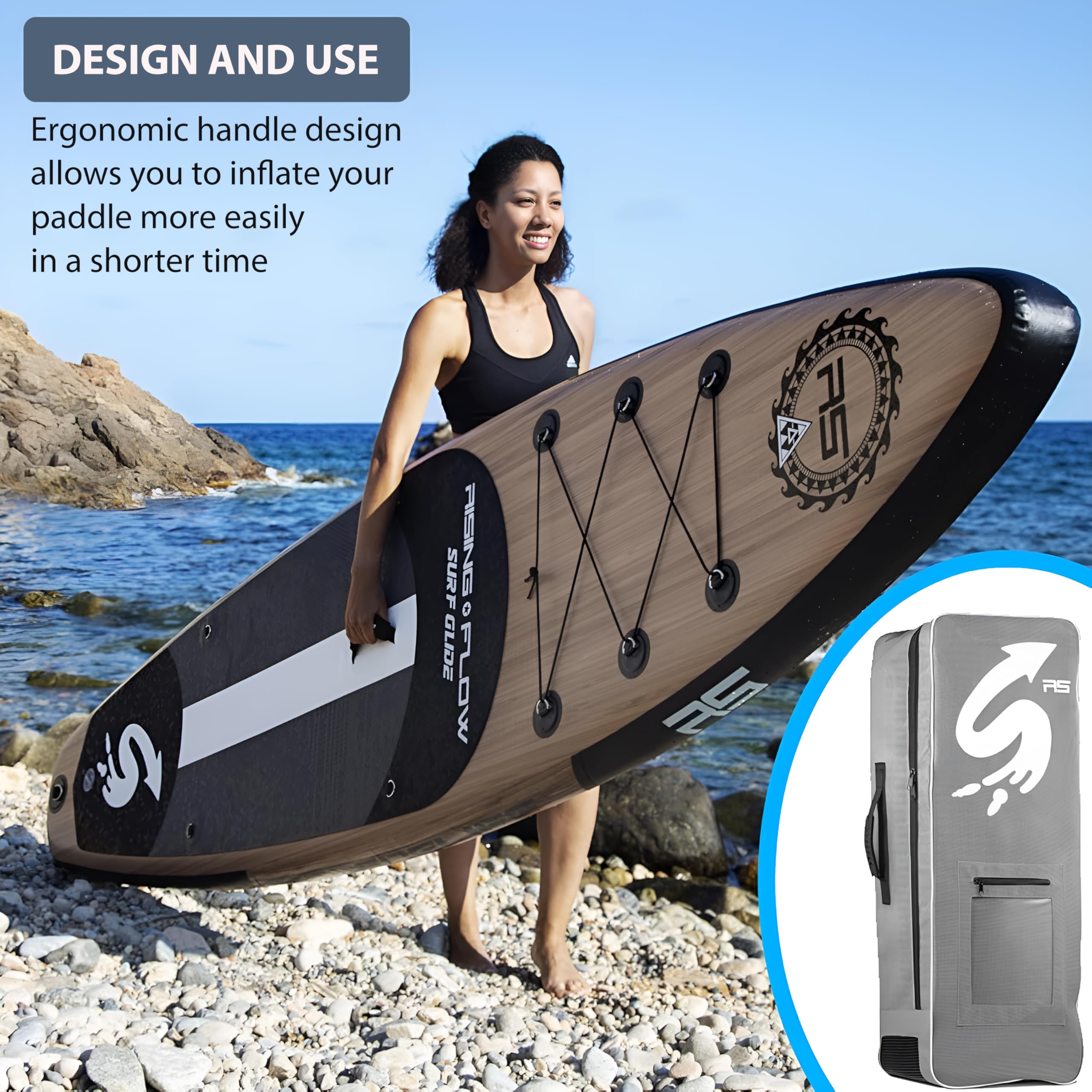 SereneLife Inflatable Stand Up Paddle Board, SUP Board- Paddleboards for Adults & Youth, Surfing Board Kit, 0.63cm Thick Standup Paddleboarding, Non-Slip Deck, Wide Stance, Surf Control w/Backpack