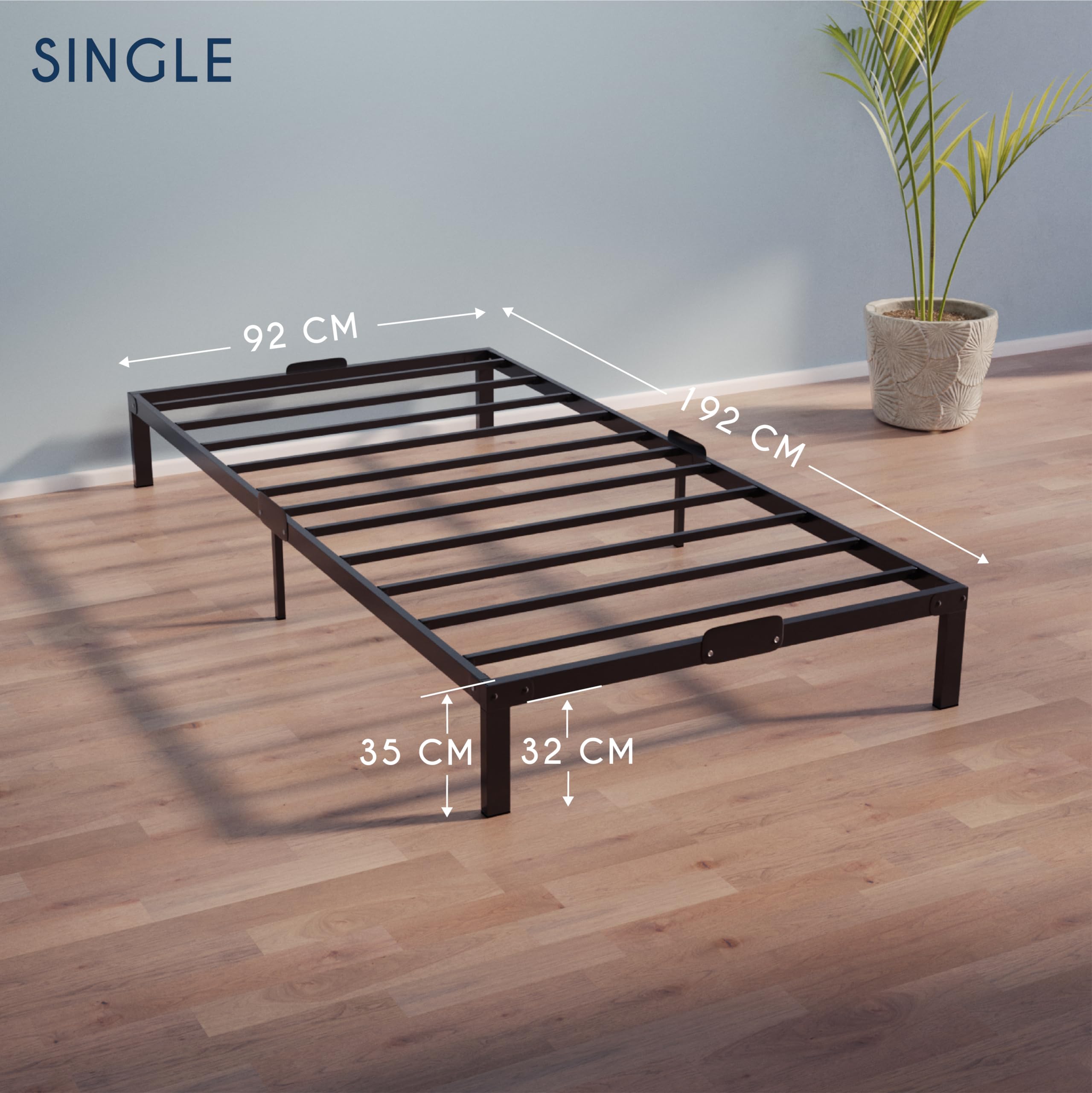 Dreamzie Metal Single Bed Frame 90x190 with Storage 35cm - Platform Sturdy and 20min Easy Assembly Bed Frames - Large Storage