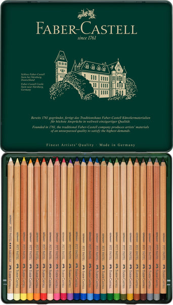 Faber-Castell Tin of 24 Pitt Pastel Artists Colouring Pencils, High Colour Ideal For Colouring, Drawing, Sketching, By Professional And Hobby Artists,