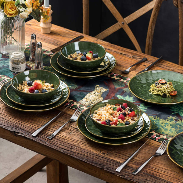 Ceramic Round Dessert Salad Plates - 8 Inch Dessert Plates, Set of 6, Microwave, Oven, and Dishwasher Safe, Scratch Resistant, Porcelain Fluted