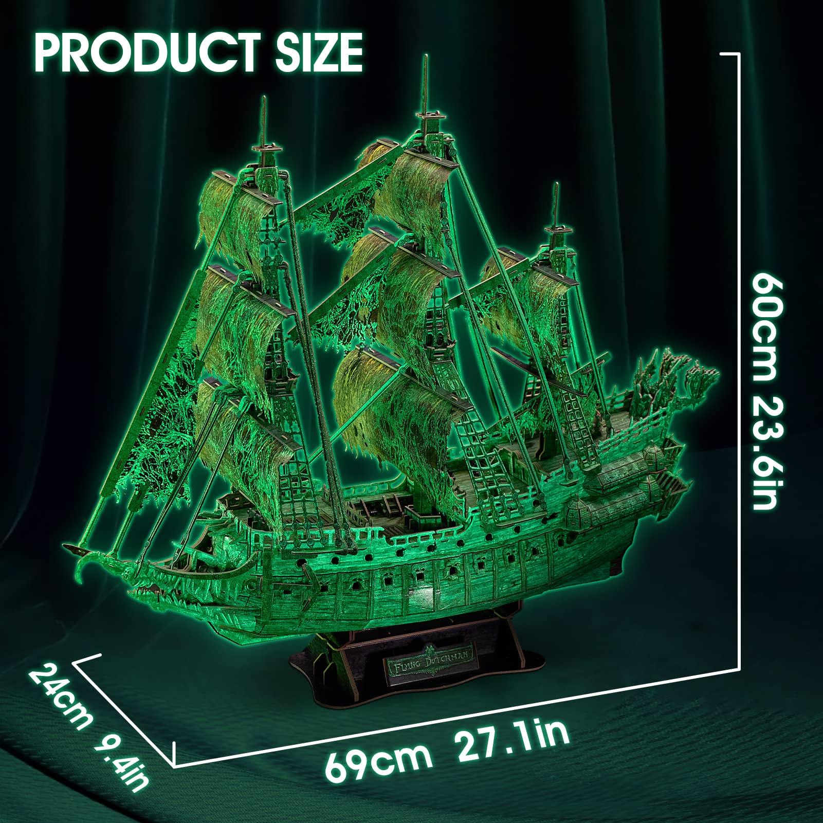 CubicFun LED Pirates of the Caribbean Flying Dutchman Model Kits for Adults to Build 3D Jigsaw Puzzles Ship Model Building Gifts for Adults Kids Girls Boys - 360 Pieces