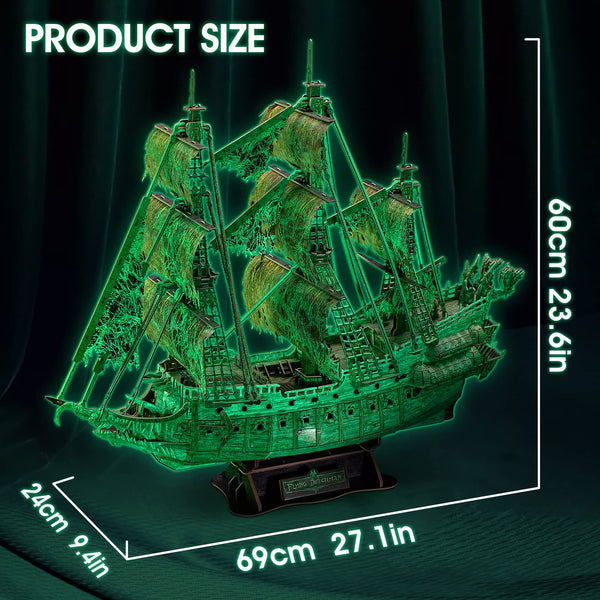 CubicFun LED Pirates of the Caribbean Flying Dutchman Model Kits for Adults to Build 3D Jigsaw Puzzles Ship Model Building Gifts for Adults Kids Girls Boys - 360 Pieces