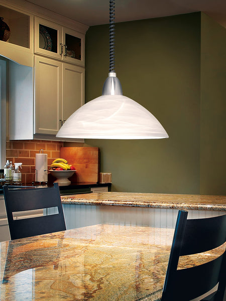 Eglo Lord 2 Height Adjustable Pendant Light, Classic Living Room and Kitchen Hanging lamp, matt Nickel and White Alabaster Glass E27 Socket