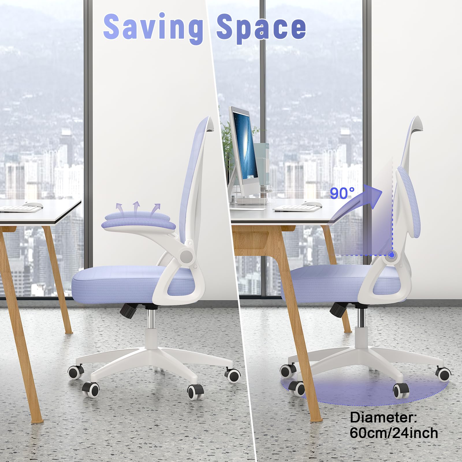 naspaluro Office Chair Ergonomic Desk with 90° Flip-up Armrest Lumbar Support, Height Adjustable Chair, Executive Swivel Computer Padded Seat Cushion for Home/Office