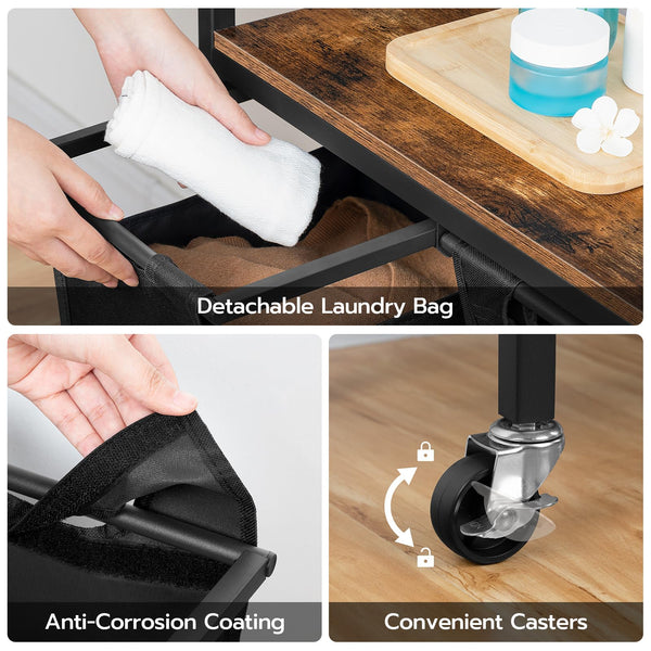 HOOBRO Laundry Basket, Laundry Sorter 4-Compartments, Rolling Laundry Cart with Shelves, Laundry Hamper, Pull-Out and Removable Bags, 4 x 39.8L,