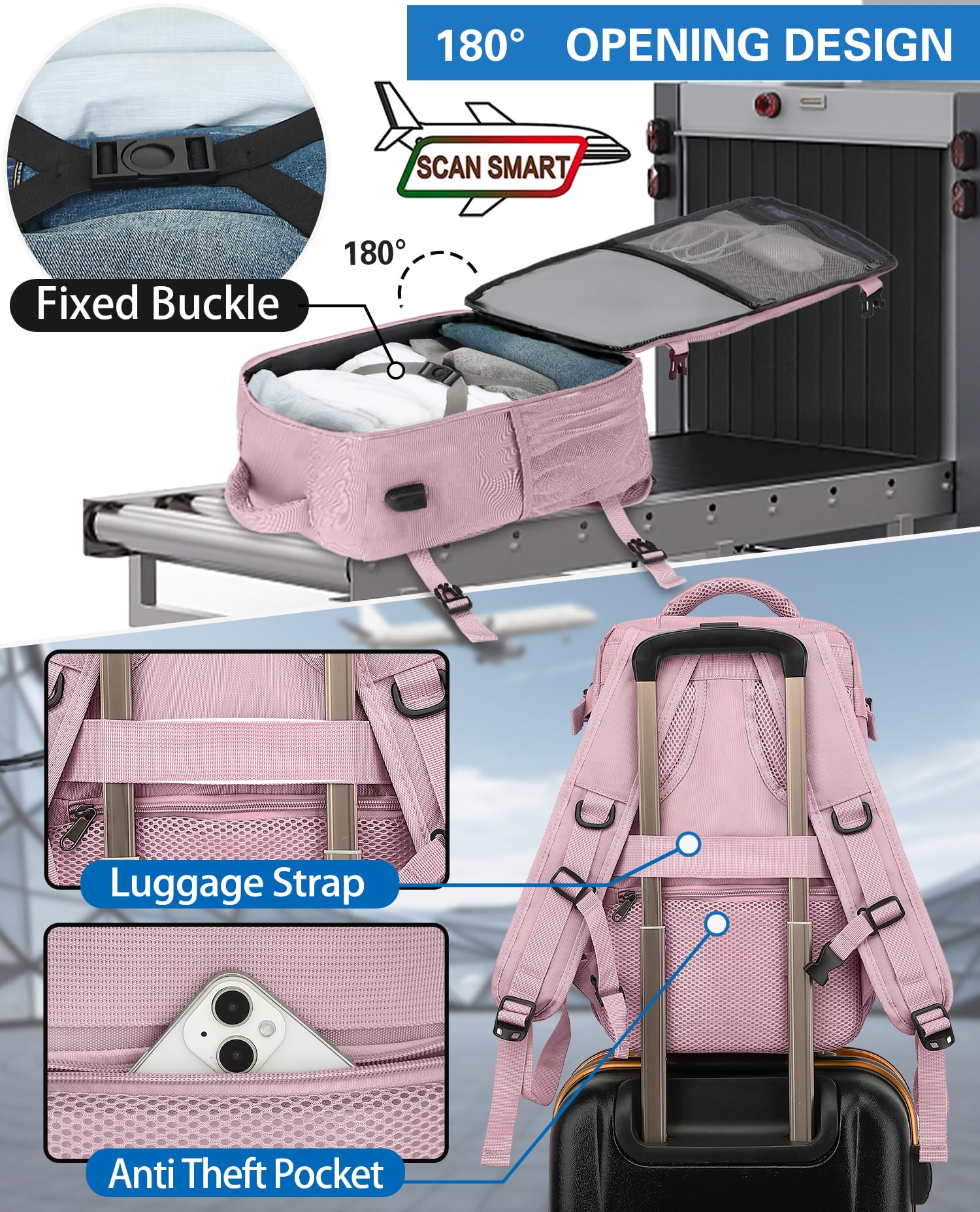 KLOSTAIN for Easyjet Cabin Bag 45x36x20 Travel Backpack Hand Luggage Carry-ons Bag Laptop Backpack Ruscksack for Airplanes Flight New Easyjet Underseat Cabin Bags Fit 14" Laptop Navy