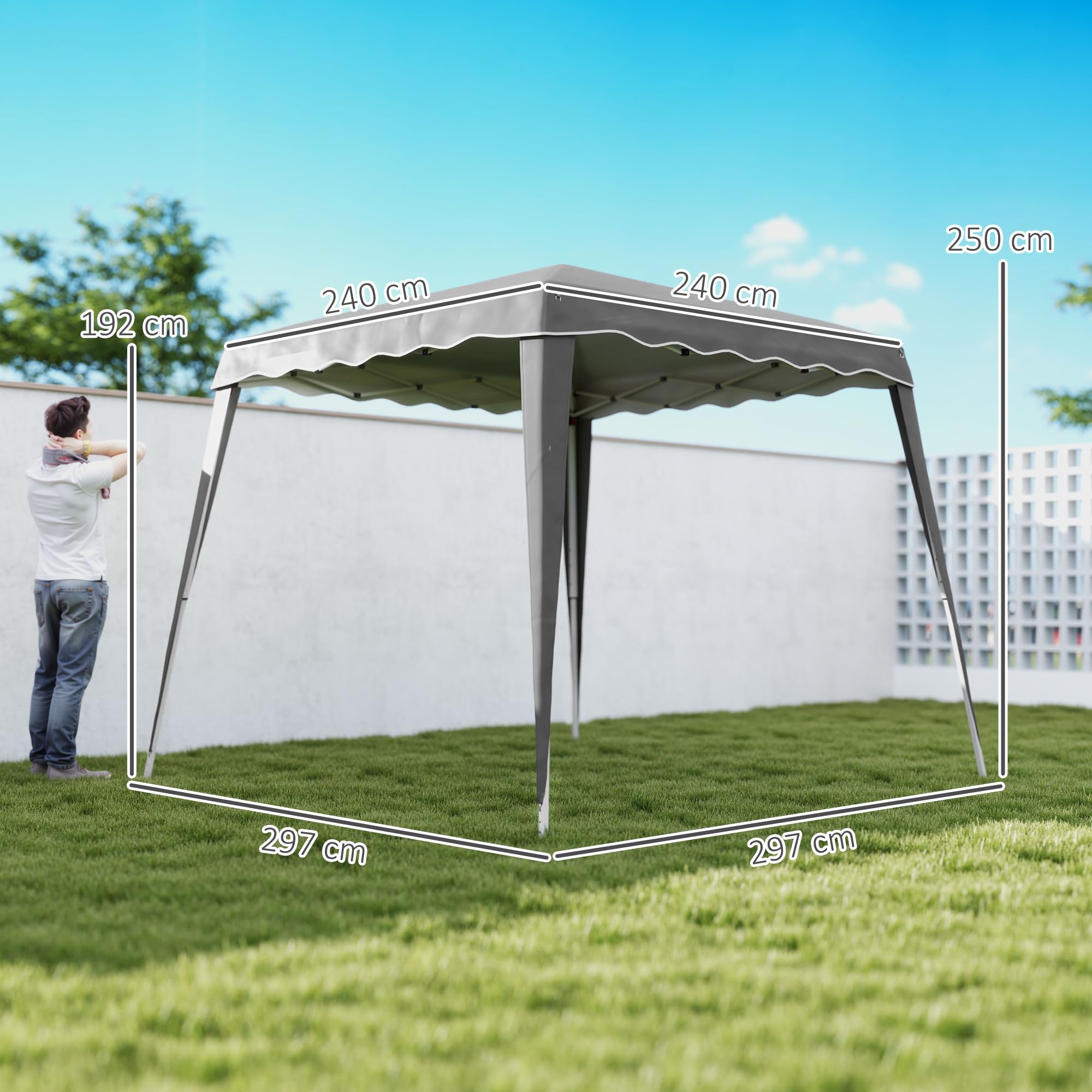 Outsunny 3 M x 3 M Base/ 2.5 M x 2.5 M Top Pop Up Gazebo, One Person Setup Instant with Carry Bag, Height Adjustable Slant Leg Party Tent Instant Event Shelter for Garden, Patio, Black