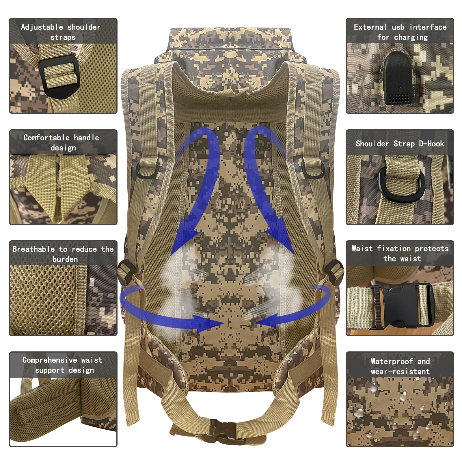 Ogetok 80L Hiking Backpack Camping Rucksack, 80 liters Large Capacity Outdoor Knapsack Travel Climbing Mountaineering Carry On Backpack Bag, Trekking Backpacking for Men Women, Black