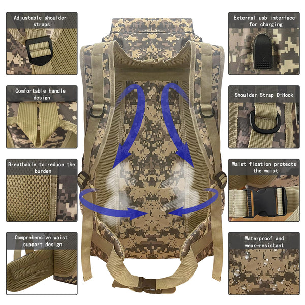 Ogetok 80L Hiking Backpack Camping Rucksack, 80 liters Large Capacity Outdoor Knapsack Travel Climbing Mountaineering Carry On Backpack Bag, Trekking Backpacking for Men Women, Black