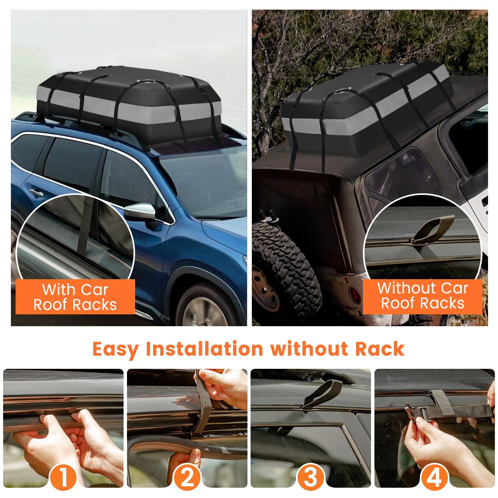 COSTWAY 15/21 Cubic Feet Car Roof Bag, 100% Waterproof Roofing Cargo Carrier with Anti-Slip Mat, Combination Lock & Straps, Rooftop Luggage Storage Box (Black, 21 Cubic Ft/600L)