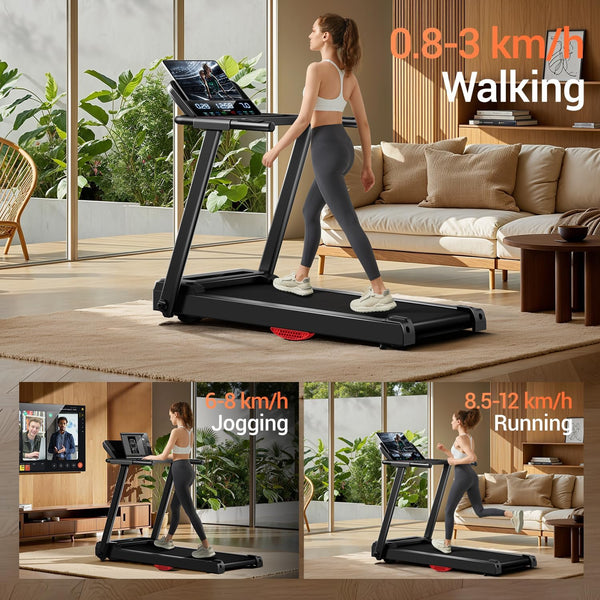 Treadmills for Home, 3.0HP Quiet Brushless Folding Treadmill with Heart Rate Sensor, Dual Cushion System, 300lbs Weight Capacity, Holder for Cup & Phone