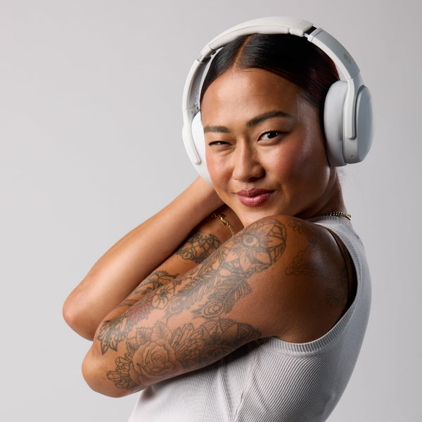 Skullcandy Crusher Evo Wireless Bluetooth Headphones with Multi-Sensory Bass and Charging Cable, Noise Isolating Over-Ear Fit, Up to 40 Hours Battery, Microphone for iPhone Android - Bone